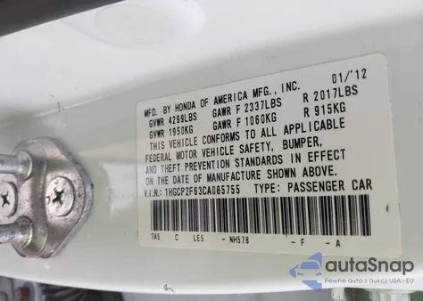 2012 Honda Accord 2.4 Se from USA, damaged, VIN 1HGCP2F63CA085755